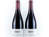 deux bouteilles de vin rouge posées l'une à côté de l'autre sur une surface blanche