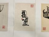 trois peintures à l'encre de Chine représentant un homme et une femme