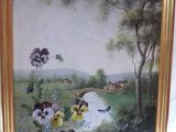 une photo d'une photo représentant un paysage avec des fleurs et des oiseaux