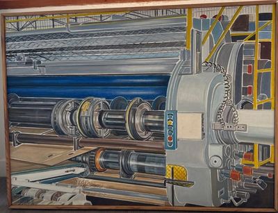 a picture of a painting of a machine in a factory