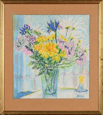 École moderne du XXe siècle Bouquet de fleurs dans un verre …
