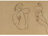 a drawing of two nudes, one sitting and one standing