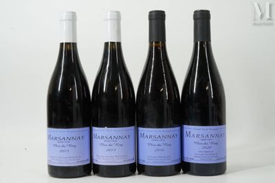 quatre bouteilles de vin sont alignées sur une surface blanche