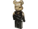 the bear is wearing a black shirt and black pants
