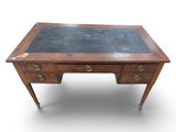 an old wooden desk with a slate top and two drawers