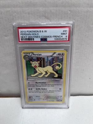 a close up of a pokemon card with a cat on it