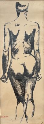 dessin représentant une femme nue dans une pose en noir et blanc