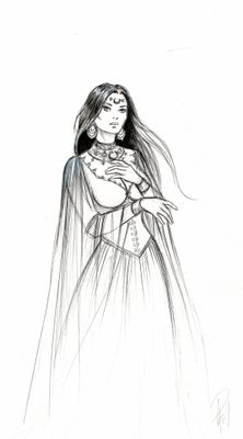 l'image d'un dessin d'une femme en robe