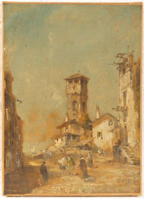 E. ZENO (1888-1956). Vue de clocher en Italie.