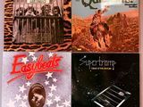 quatre pochettes d'albums différentes, représentant divers albums, sur un fond blanc