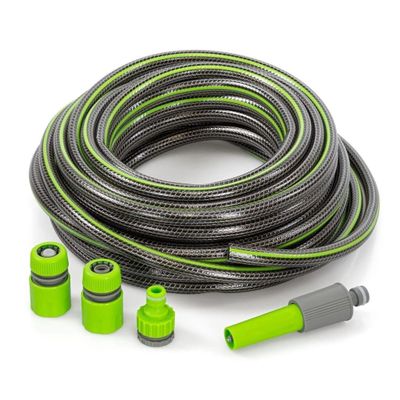 a green hose with a couple of hoses attached to it