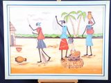 a painting of a group of people on the beach