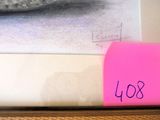 a picture of a cat with a pink post it on the wall