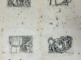 several drawings on a piece of paper on a wooden table