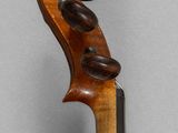 a close up of the back of a violin with a wooden bow