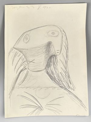 dessin au crayon représentant un oiseau aux longues plumes et à la longue queue