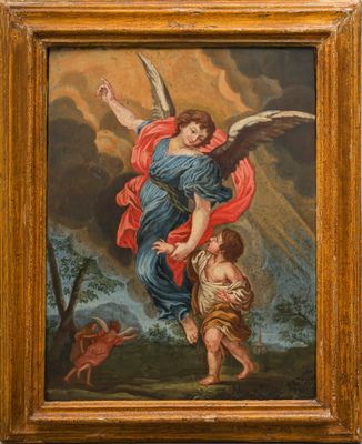 une image représentant un tableau d'un ange et d'un enfant
