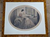 painting of a woman sitting in a chair in front of a window