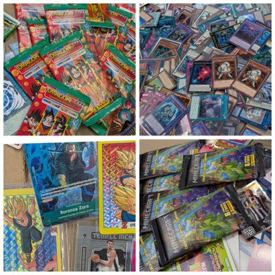 several different pictures of a bunch of cards on a table
