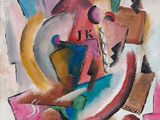 peinture abstraite représentant un homme avec une guitare et une femme