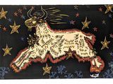 an image of a painting of a goat on a black background with stars