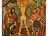 an image of a painting of jesus on the cross with other people