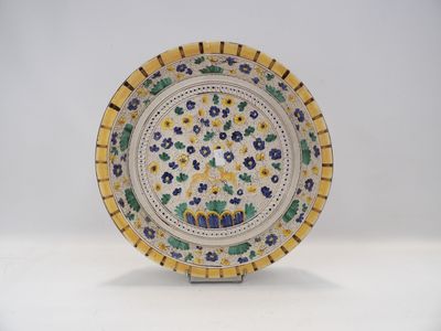 Grand plat Ø50cm à décor floral et d'animaux
