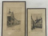 deux dessins encadrés représentant une église et une église avec un clocher