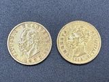 two pieces of gold coins, one of which has a bust and the other of which is a bust