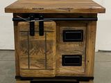 a wooden cabinet with a door and a drawer on it