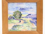 an image of a painting of a landscape with a tree in the foreground