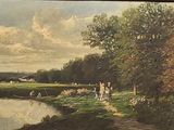 un tableau accroché au mur représentant une rivière