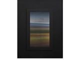 an abstract painting with a black frame on a white wall