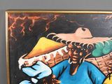 a painting of a man carrying a basket of fruit on his head