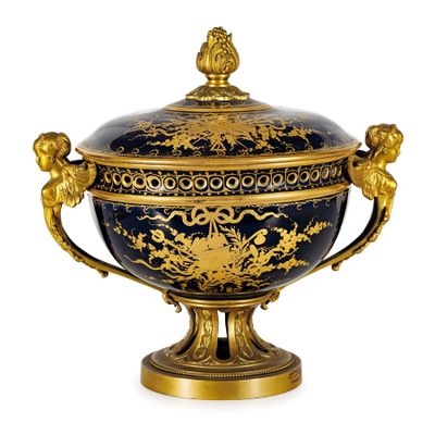 Coupe DE Centre DE Table EN Porcelaine Bleu ET OR MontÉE EN …