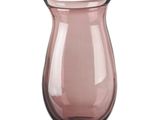 vase en verre rose avec une anse noire sur fond blanc