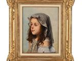 portrait d'une jeune fille coiffée d'un bonnet, encadré d'un cadre doré