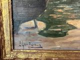 a picture of a painting of a boat in the water