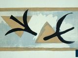 a picture of a painting of two birds on a wall