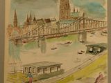 une image représentant un dessin d'un pont enjambant une rivière