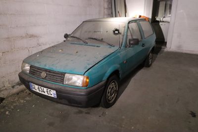 a car that is parked in a garage