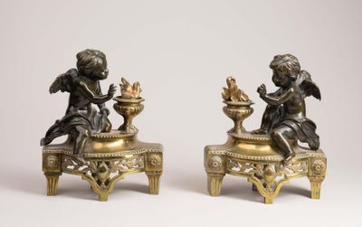 pair of antique bronze figurines of cherensils and cherensils