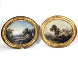 paire de tableaux du XIXe siècle, à l'huile sur toile, représentant un paysage champêtre
