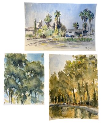 Michel HERTZ (1933-2022) Paysage aux palmiers, parc animé, é…