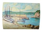 un tableau représentant des bateaux amarrés au bord d'une baie