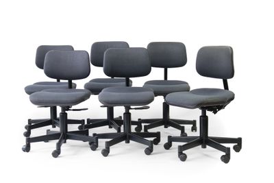 six office chairs with wheels on a white background with a white background