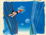 dessin humoristique représentant un garçon volant dans les airs, une fusée à la main