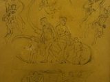 drawing of a group of people in a circle on a yellow background