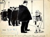 drawing of a man standing in front of a group of men