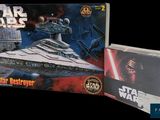 star wars the force awakes with a box and a model of a star destroyer ship